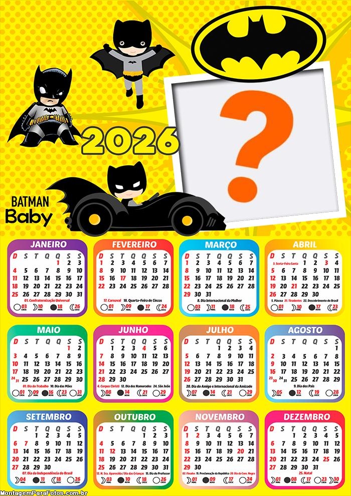 Calendário 2026 Batman Baby Colagem Online