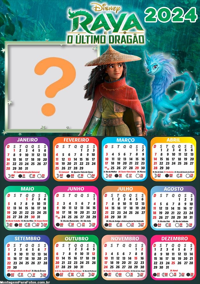 Calendário 2024 Raya e o Ãštimo Dragão Colagem Online