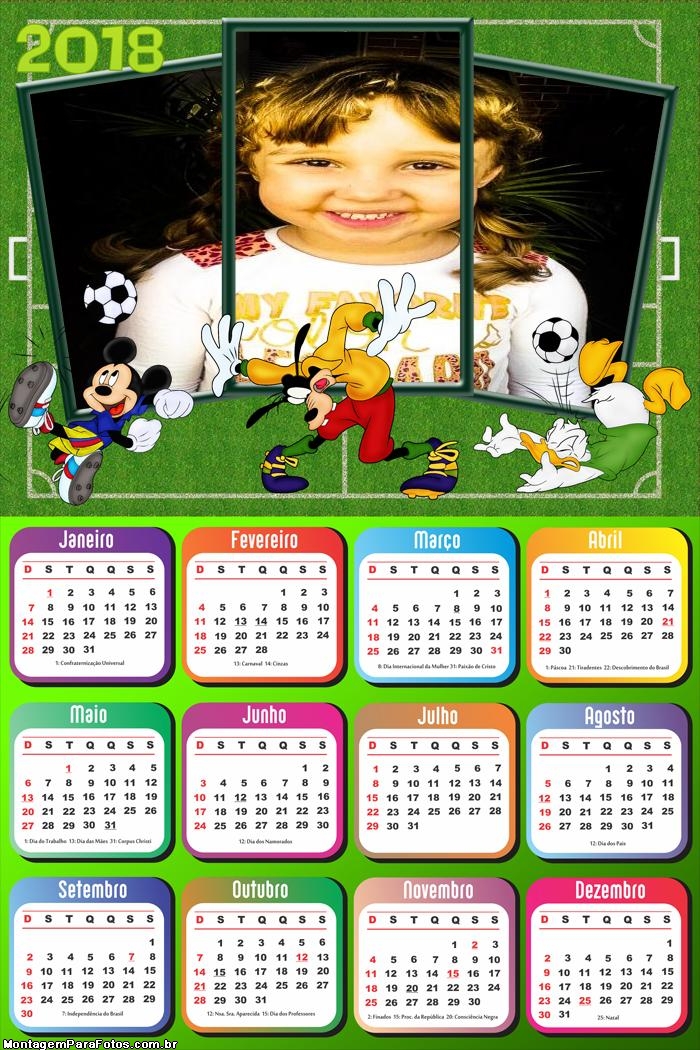 Calendário 2018 Futebol Disney Infantil