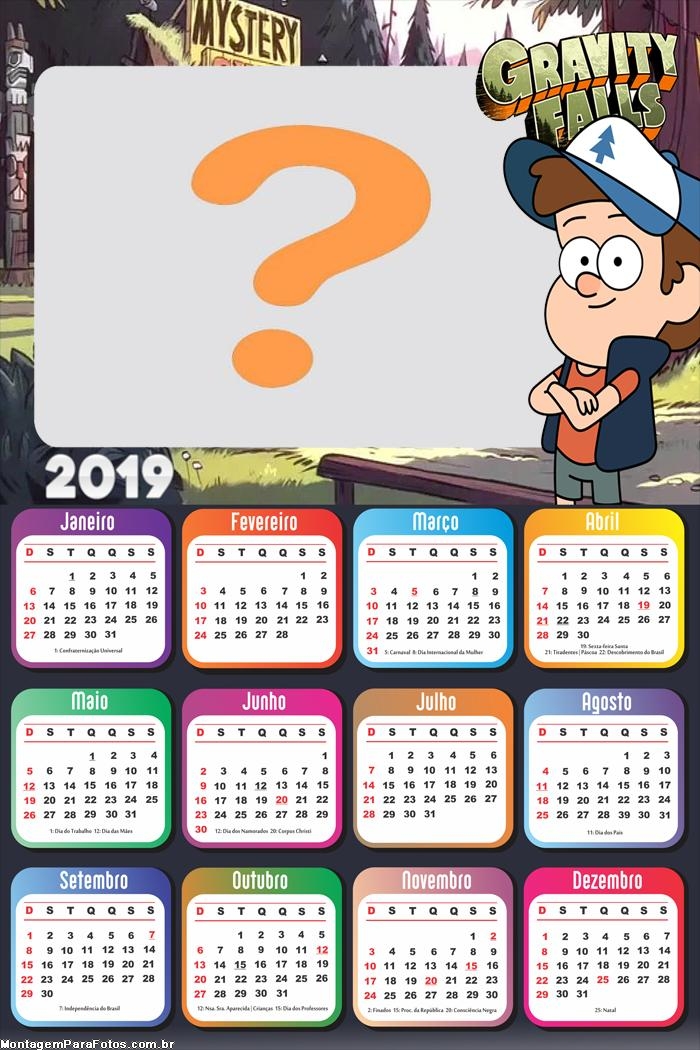 Calendário 2019 Dipper Gravity Falls