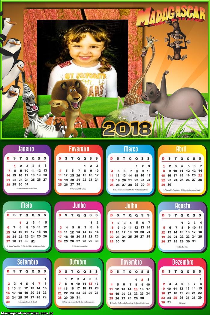 Calendário 2018 Madagascar