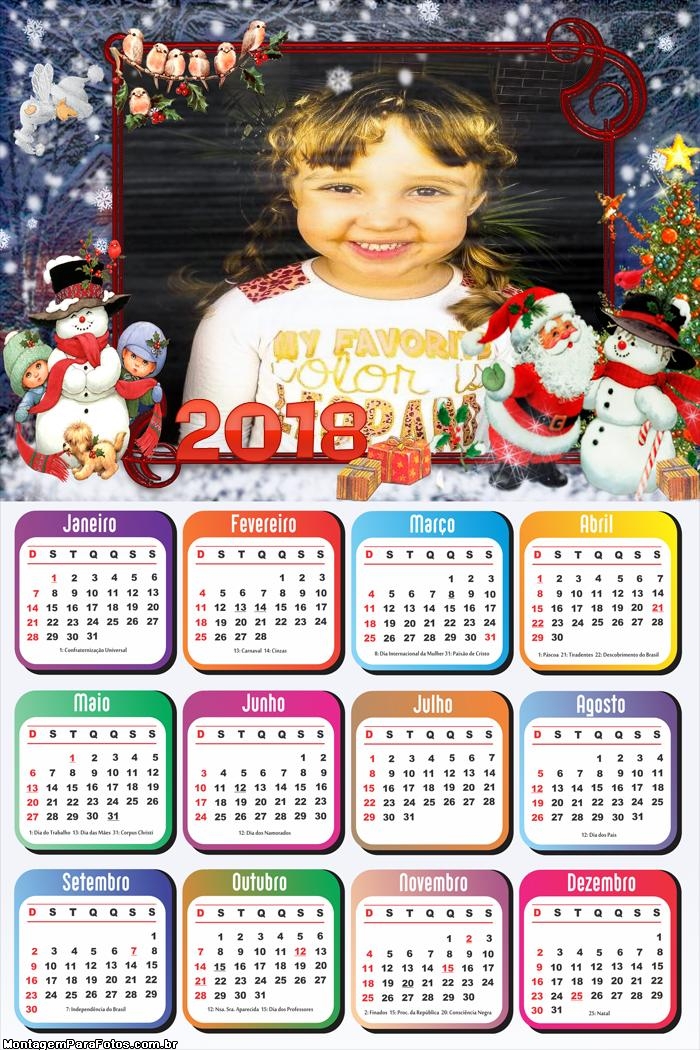 Calendário 2018 Natal Feliz