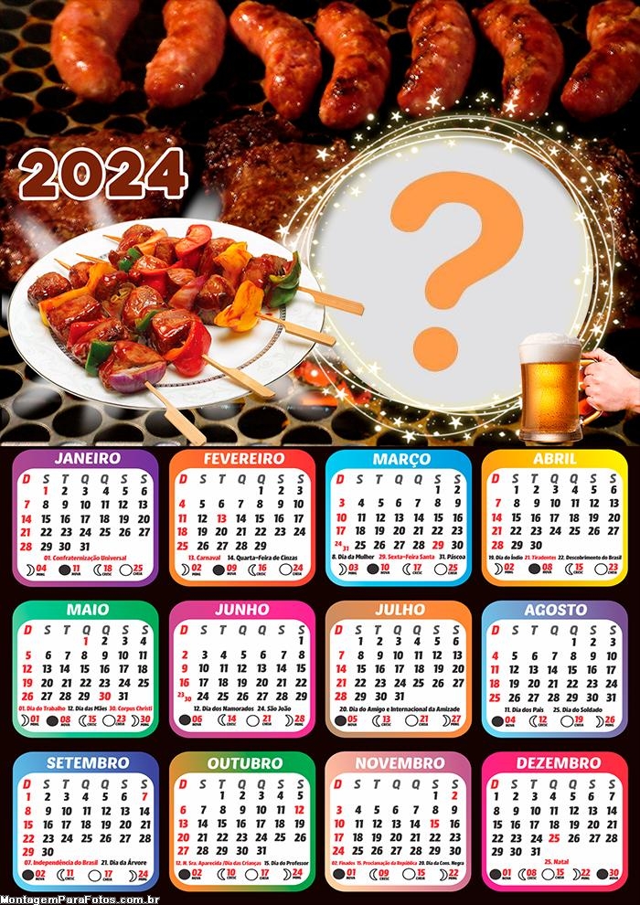 Calendário 2024 Tema Churrasco Personalizar Online