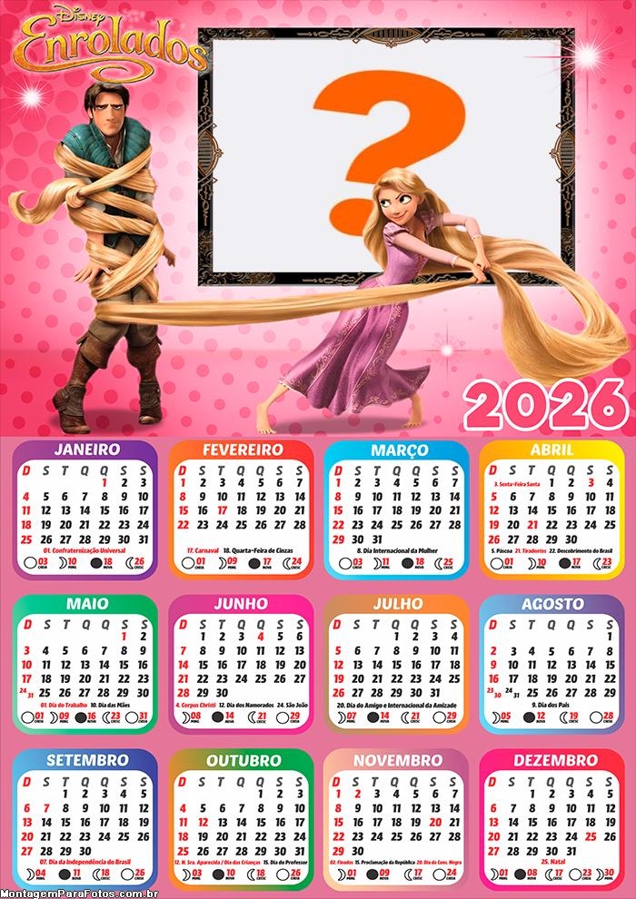Foto Calendário 2026 Enrolados Rapunzel Grátis