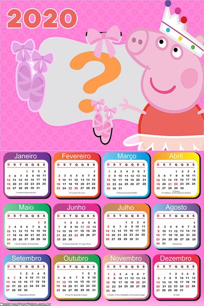 Calendário 2020 Peppa Pig Montar Foto Online