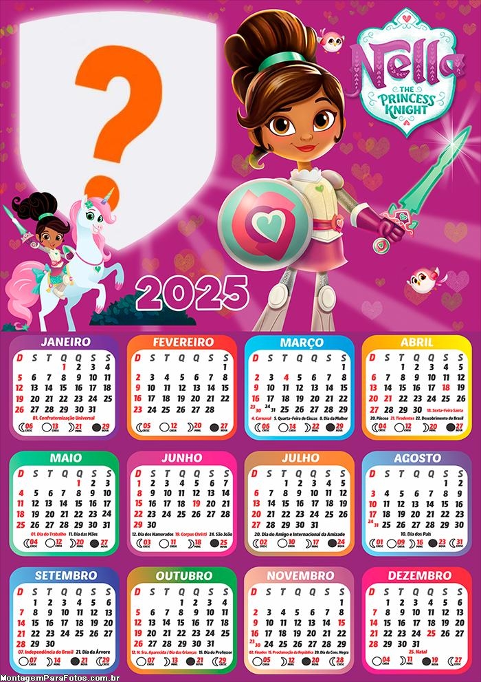 Calendário 2025 Princesa Nella Colagem de Foto