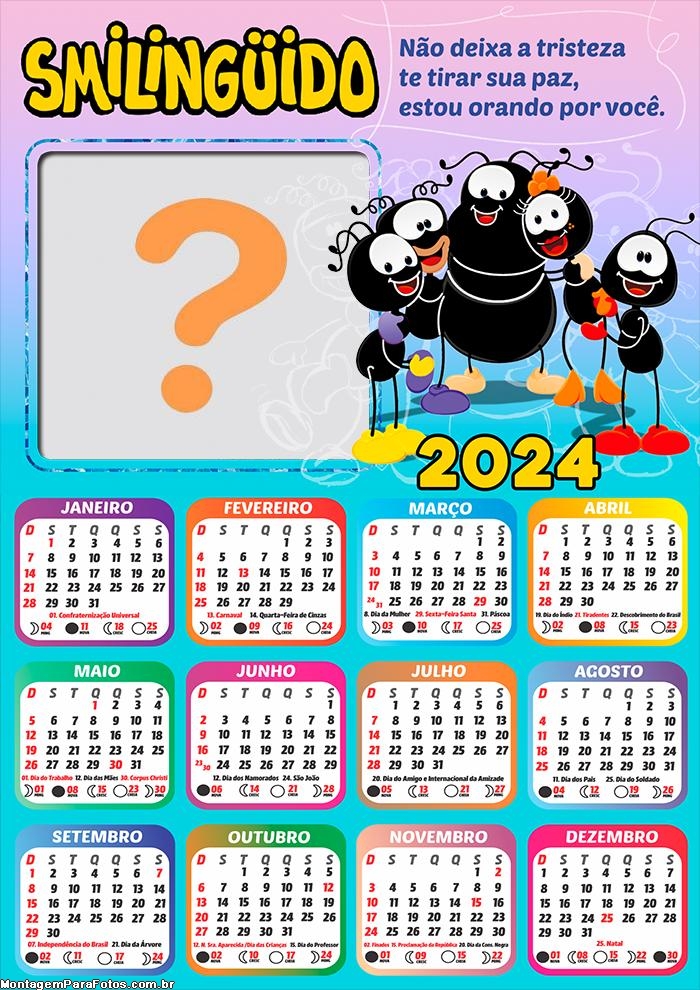 Calendário 2024 Smilinguido Orando por Você Mensagem Foto Montagem