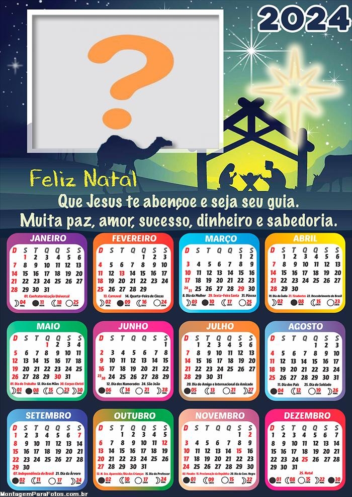 Editar Fotos Montagem Calendário 2024 Feliz Natal Jesus te Abençoe