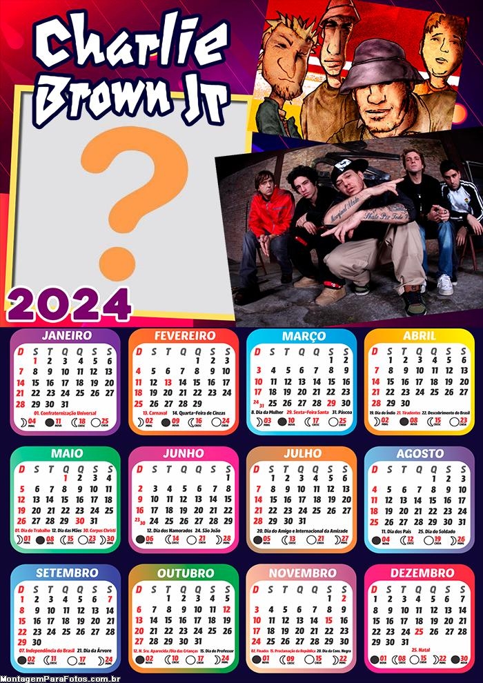 Colar Imagem Calendário 2024 Charlie Brown Jr