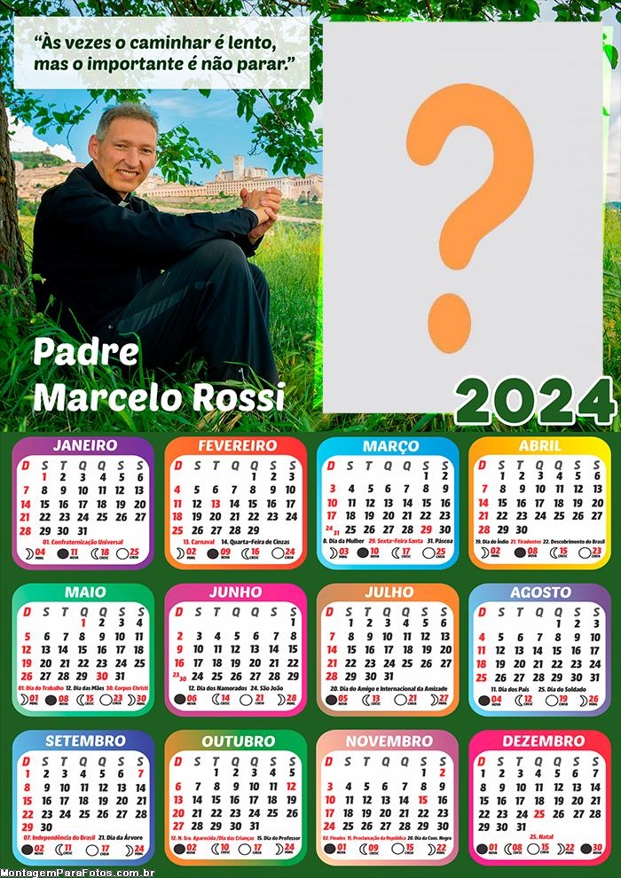 Mensagem Montagem de Foto Calendário 2024 Padre Marcelo Rossi