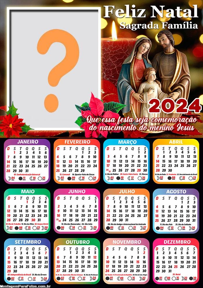 Calendário 2024 Feliz Natal Sagrada Família Gratuito Foto Moldura
