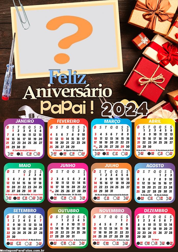 Monta Foto Calendário 2024 Feliz Aniversário Papai