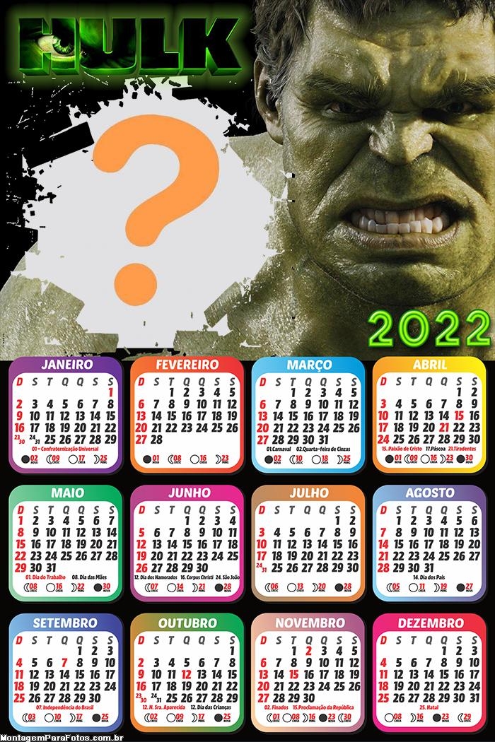 Calendário 2022 O Incrível Hulk para Emoldurar Foto