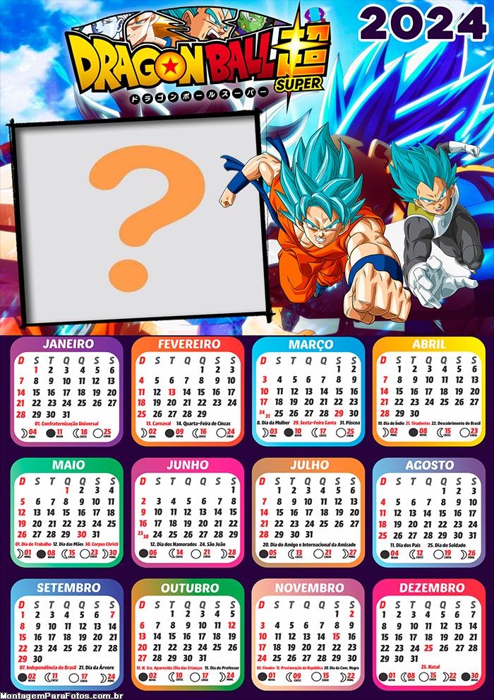 Calendário 2024 Dragon Ball Super com Foto Montagem