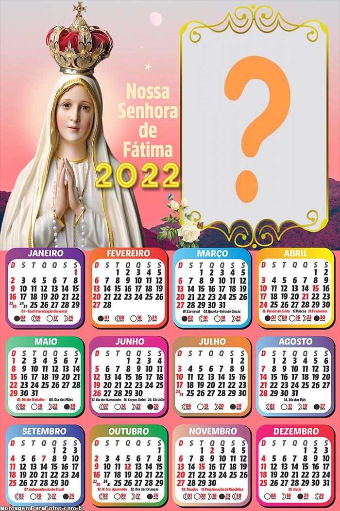 Calendário 2022 Nossa Senhora de Fátima com Foto