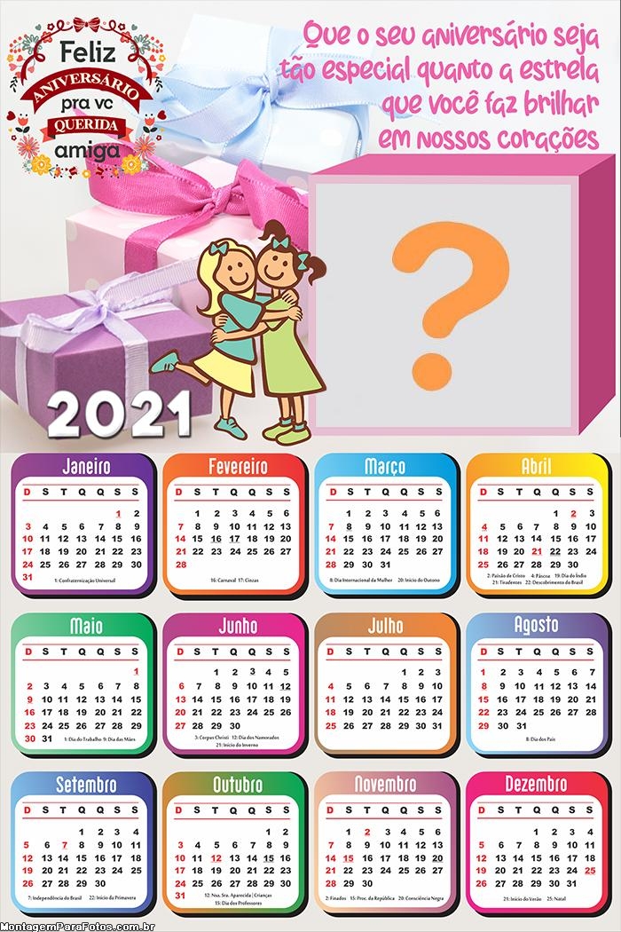 Calendário 2021 de Feliz Aniversário Montagem de Fotos