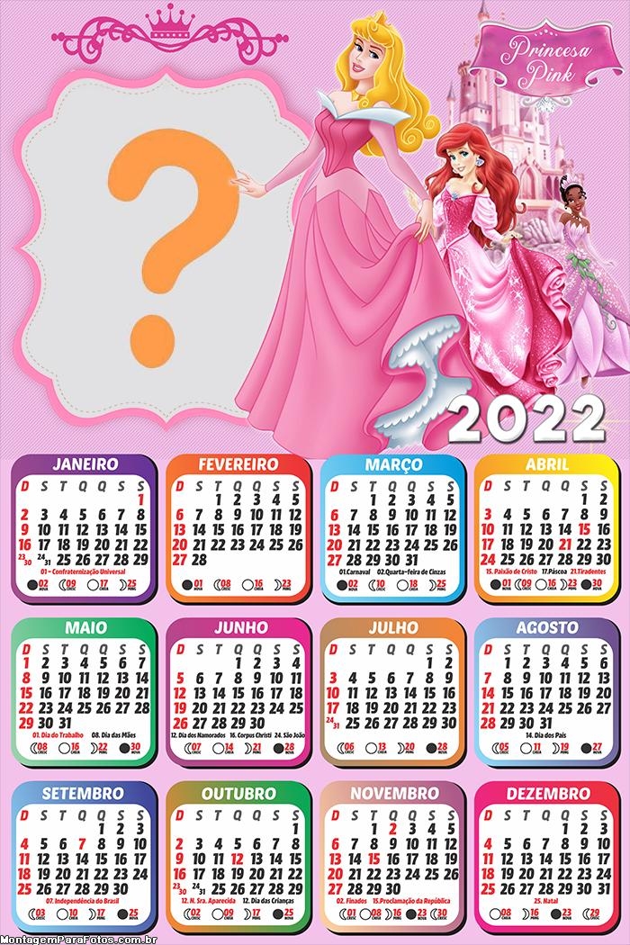Calendário 2022 Princess Pink Foto Grátis Online