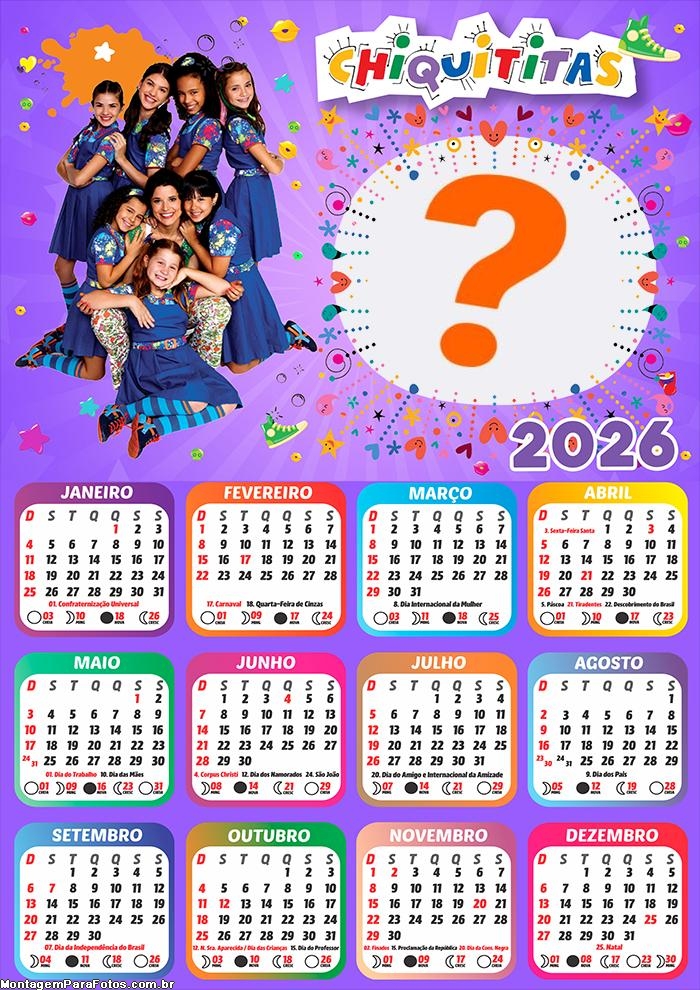 Calendário 2026 Chiquititas para Meninas Colagem Online