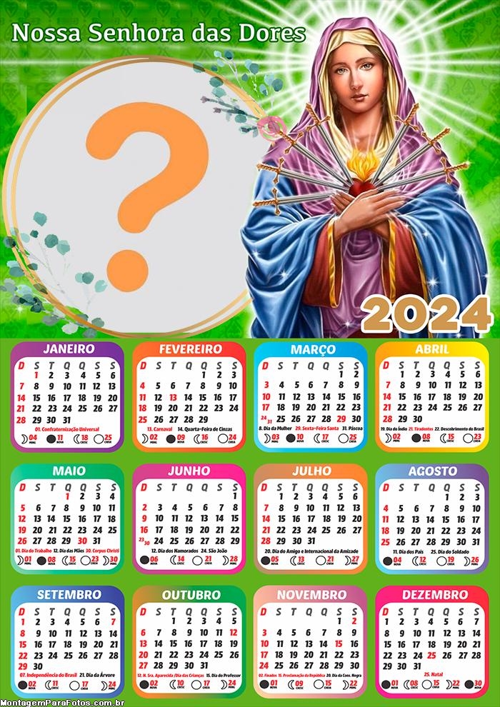 Fazer Montagem Grátis Calendário 2024 Nossa Senhora das Dores