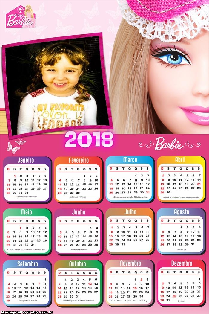 Calendário 2018 da Barbie