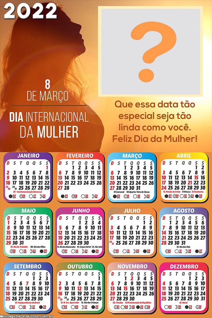 Calendário 2022 com Foto Data Especial Dia da Mulher