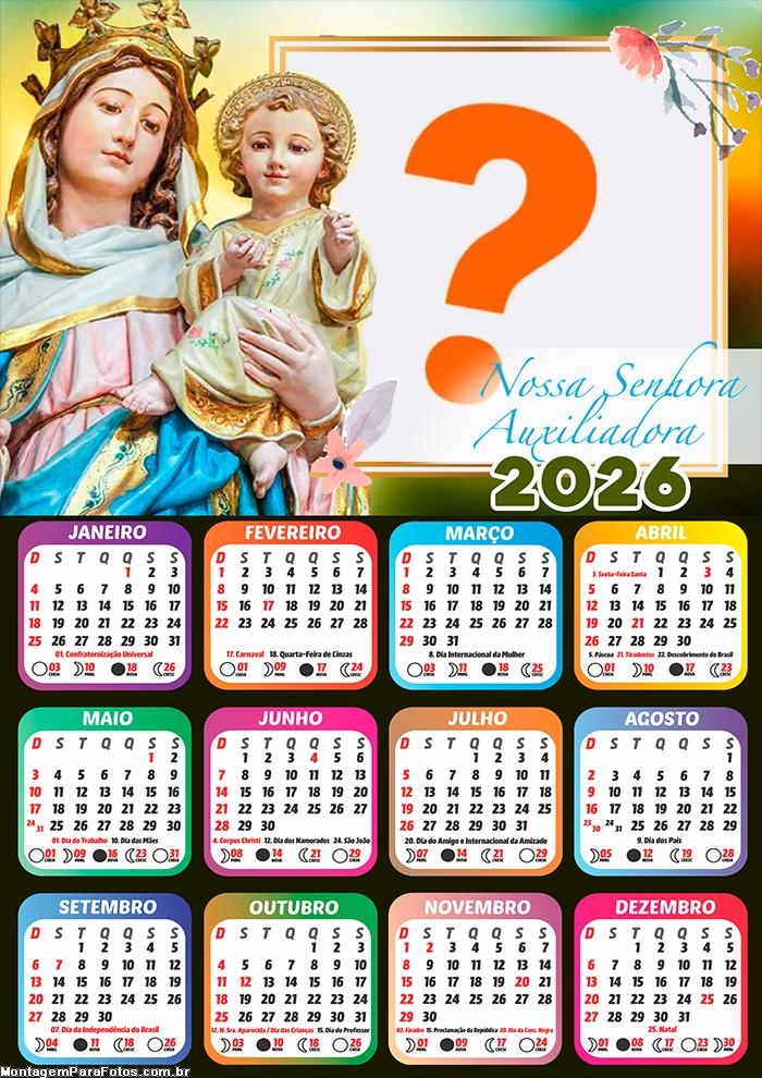 Calendário 2026 Nossa Senhora Auxiliadora Criar Montagem