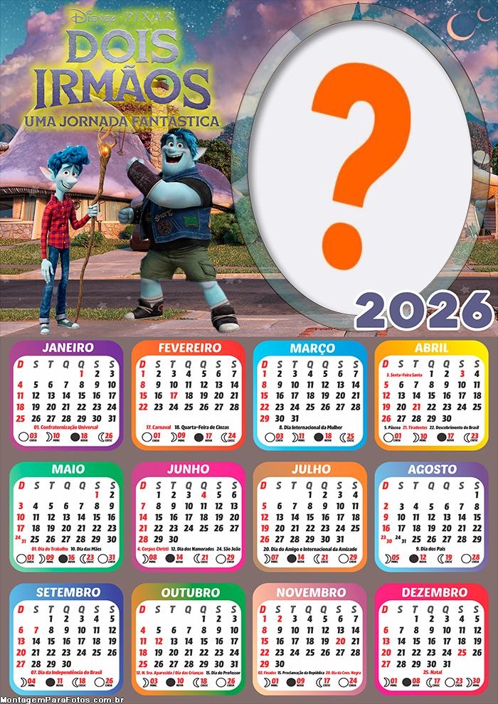 Calendário 2026 Dois Irmãos Fazer Colagem Grátis