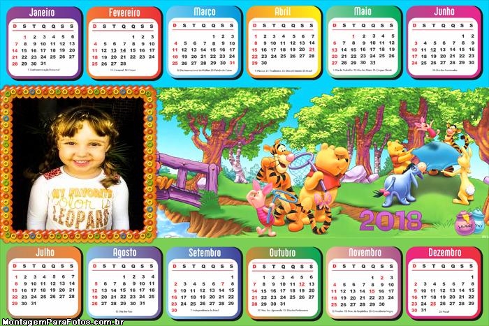 Calendário 2018 Horizontal Pooh