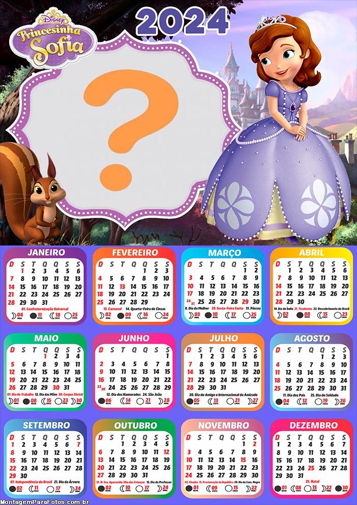 Calendário 2024 Princesinha Sofia Montagem Virtual