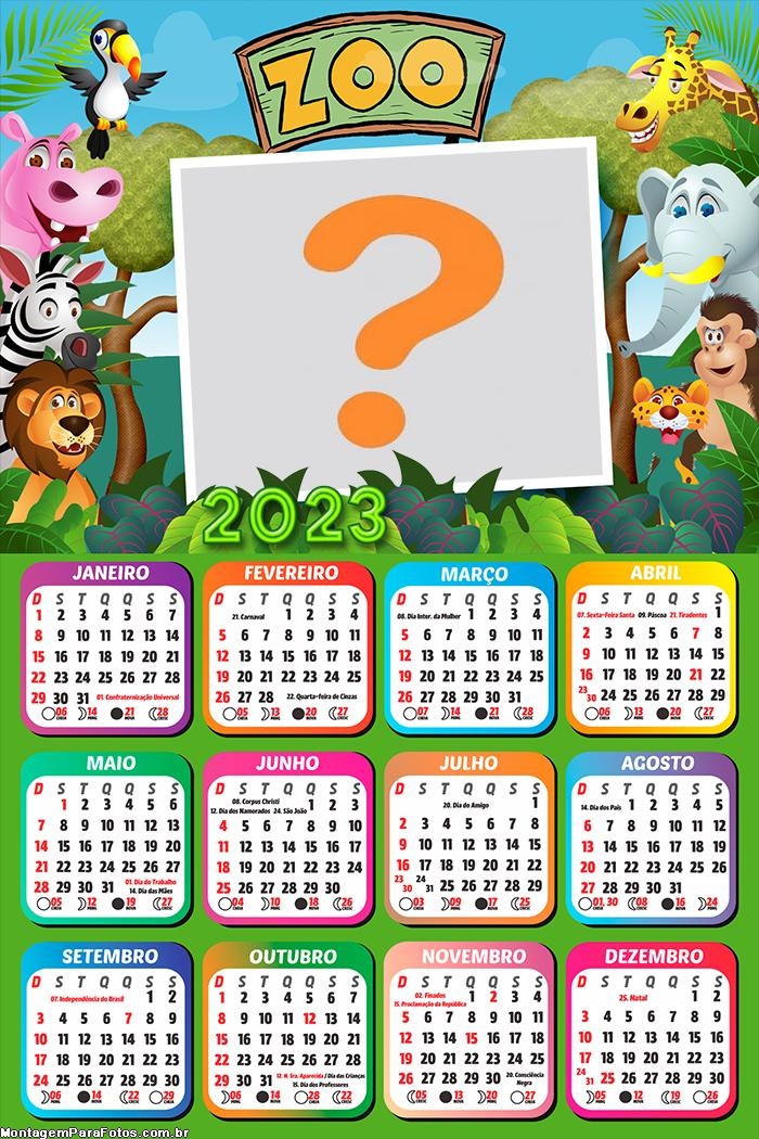 Calendário 2023 Montagem de Foto Zoológico Infantil