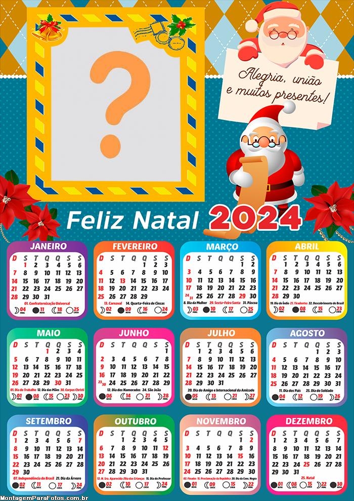 CalendÃ¡rio 2024 Papai Noel dos Correios Colar Foto Online