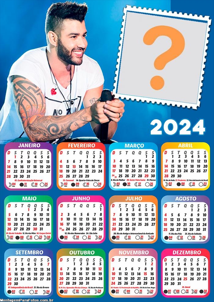 Criar Montagem Calendário 2024 Moldura Grátis Gusttavo Lima