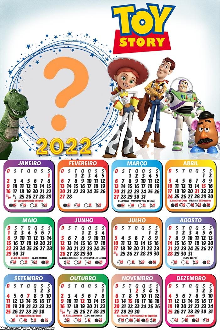 Calendário 2022 Montar Grátis Toy Story