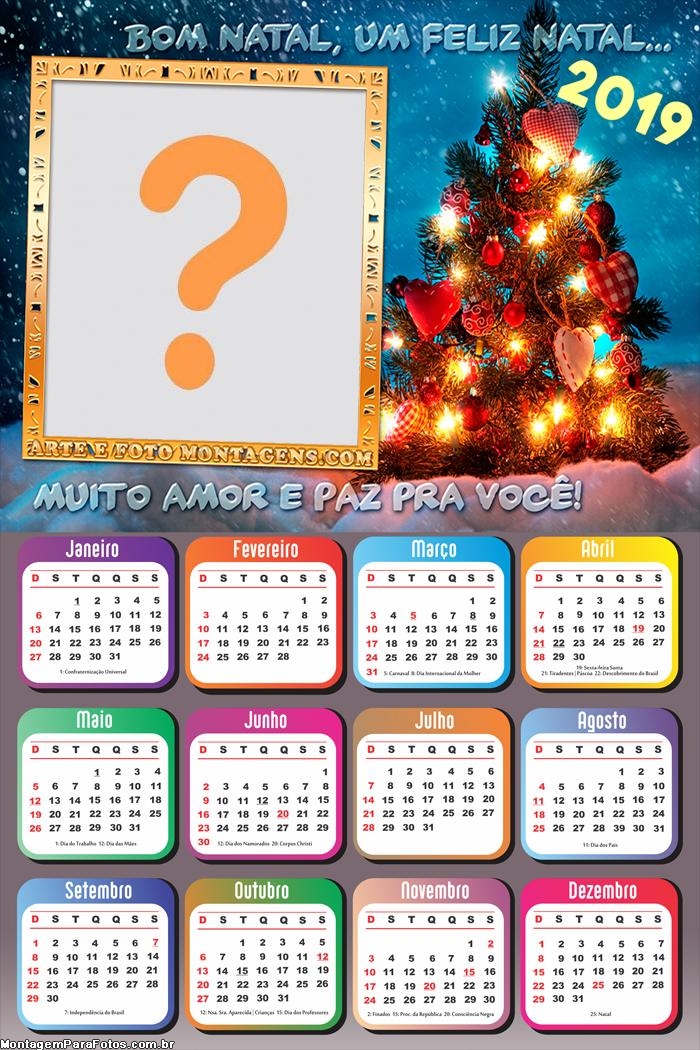 Calendário 2019 Bom Natal Feliz Natal