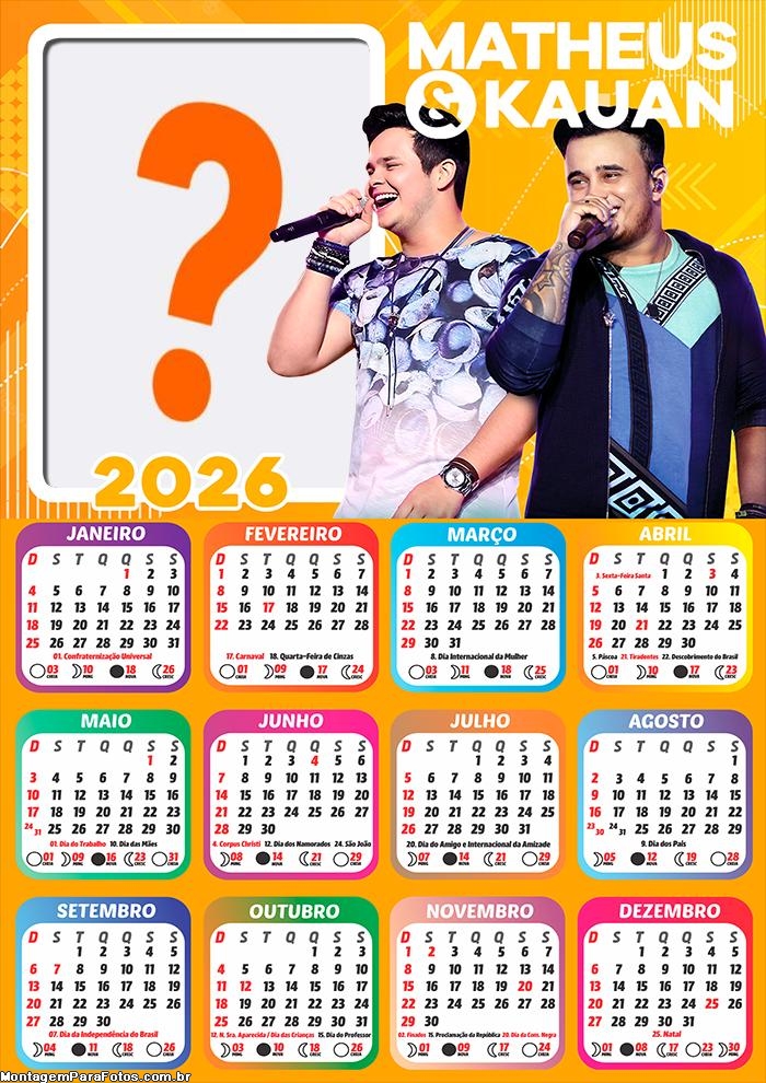 Calendário 2026 Matheus e Kauan Colagem de Fotos