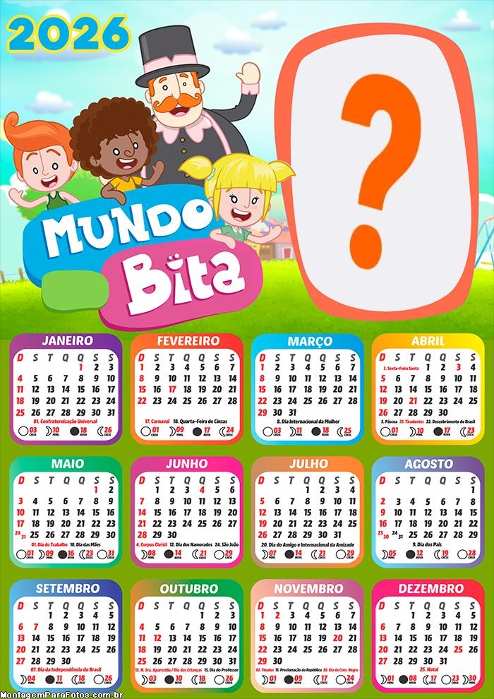 Foto Calendário 2026 Mundo Bita e os Animais Grátis