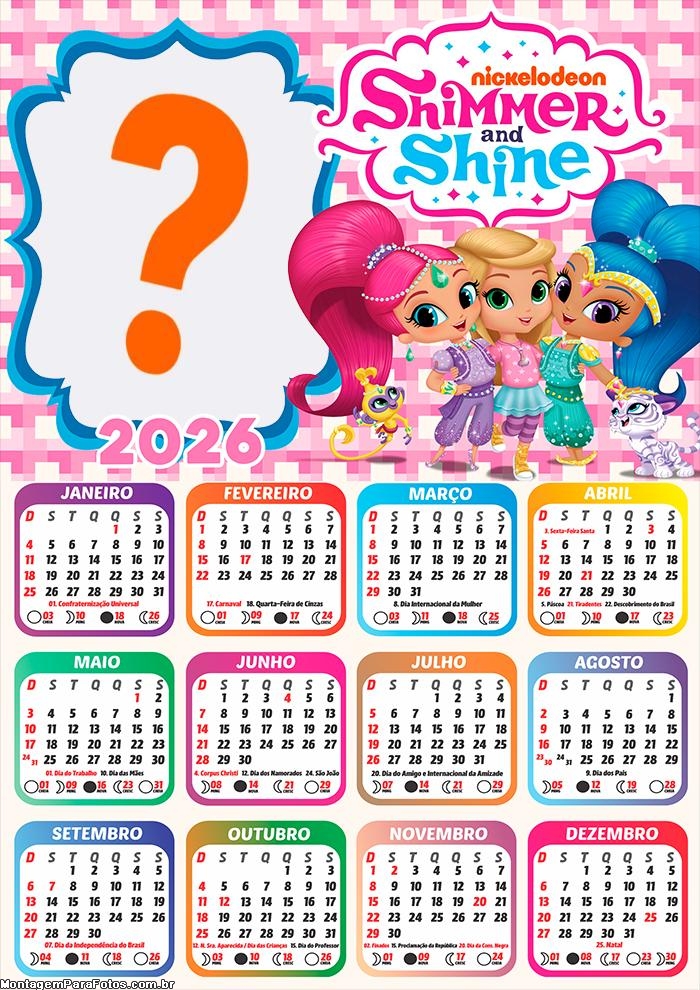Foto em Calendário 2026 Shimmer e Shine Online