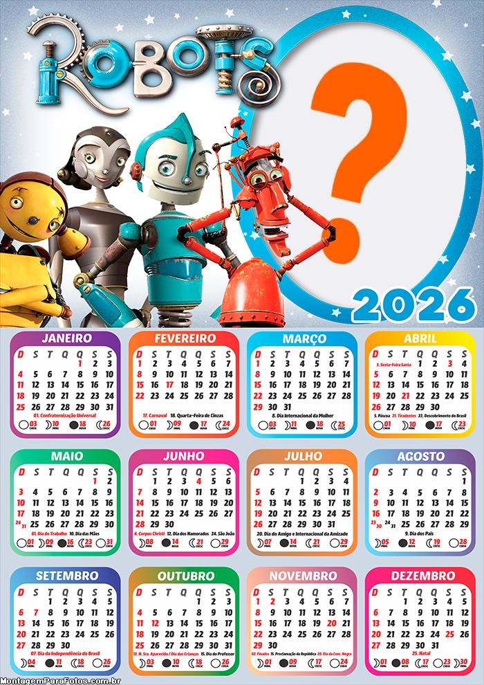 Calendário 2026 Robots Foto Moldura