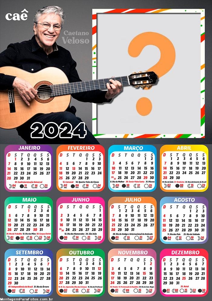 Calendário 2024 Caetano Veloso Montar e Imprimir Foto