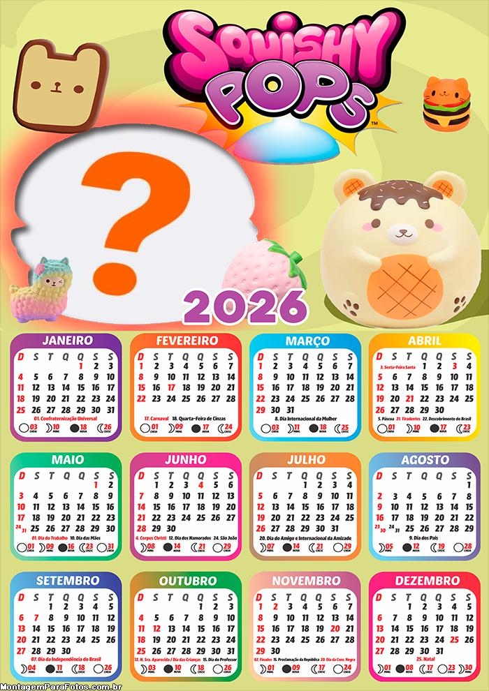 Calendário 2026 Squishy Pops Foto Moldura