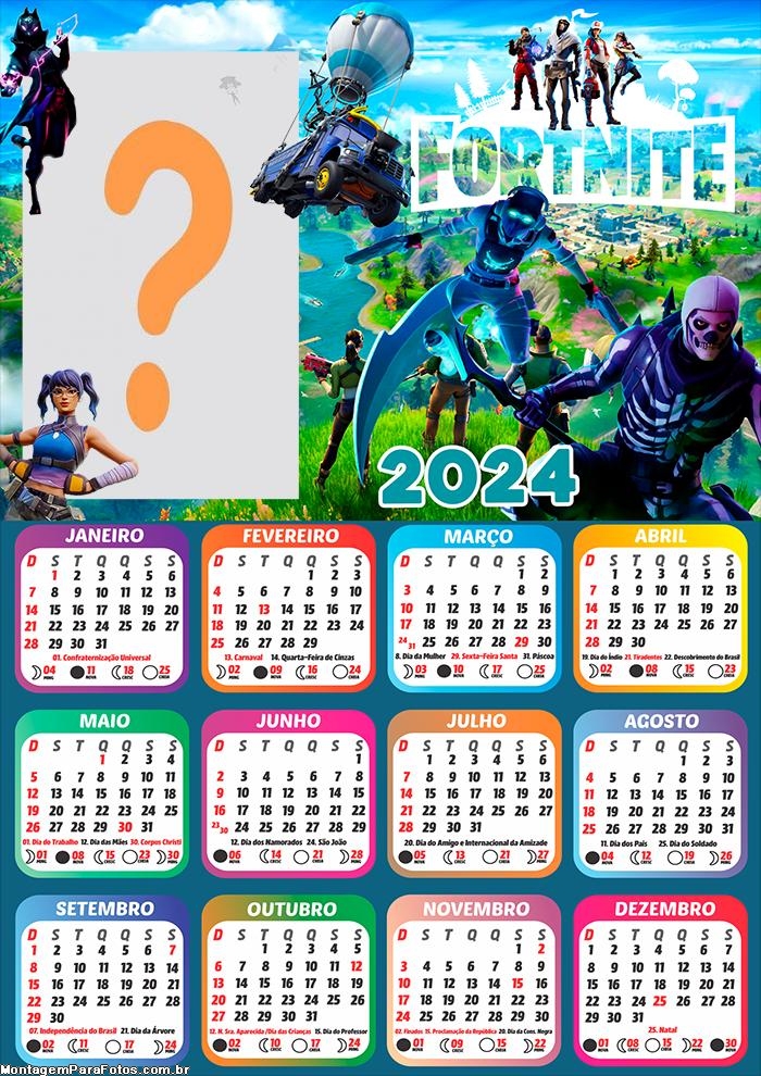 Calendário 2024 Editar Online Grátis Fortnite