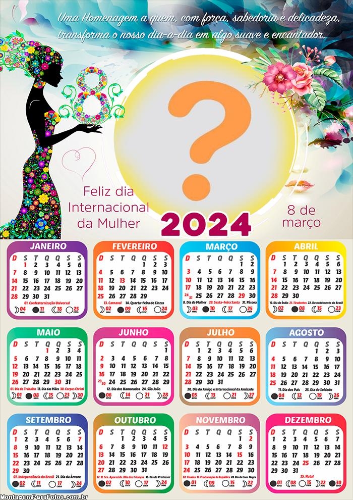 Calendário 2024 Uma Homenagem Dia da Mulher Foto Grátis Online