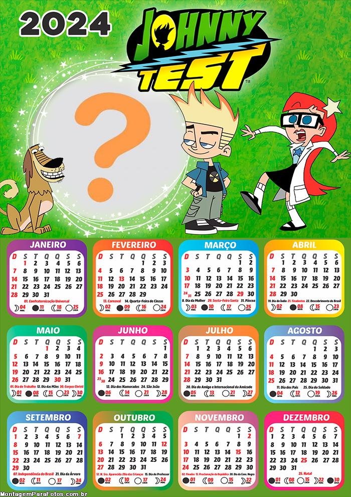 Calendário 2024 Johnny Test Colar Grátis Online