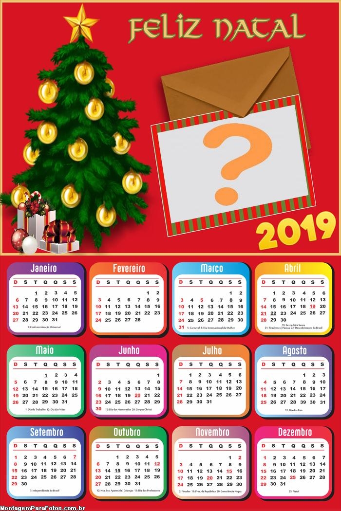 Calendário 2019 Cartão de Natal