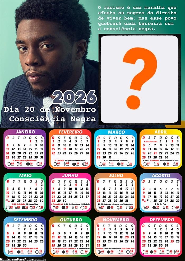 Foto Calendário 2026 Consciência Negra Esse povo quebrará barreira Grátis