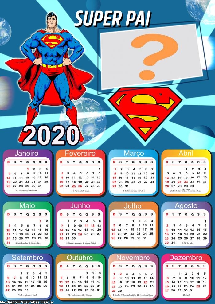 Calendário 2020 Dia dos Pais Super Man