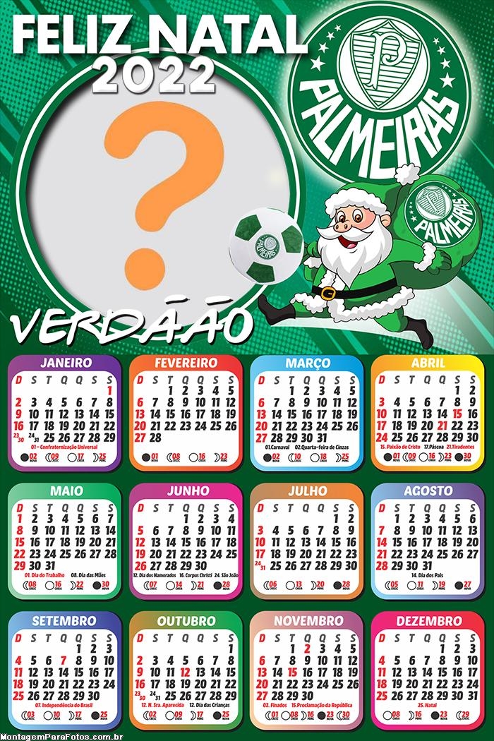 Calendário 2022 do Papai Noel Palmeirense Moldura Online