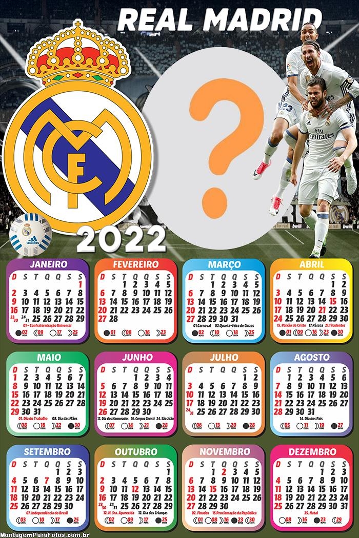 Calendário 2022 Real Madrid Editar Moldura Grátis