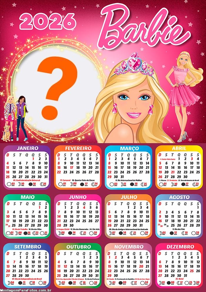 Calendário 2026 Barbie Criar Montagem