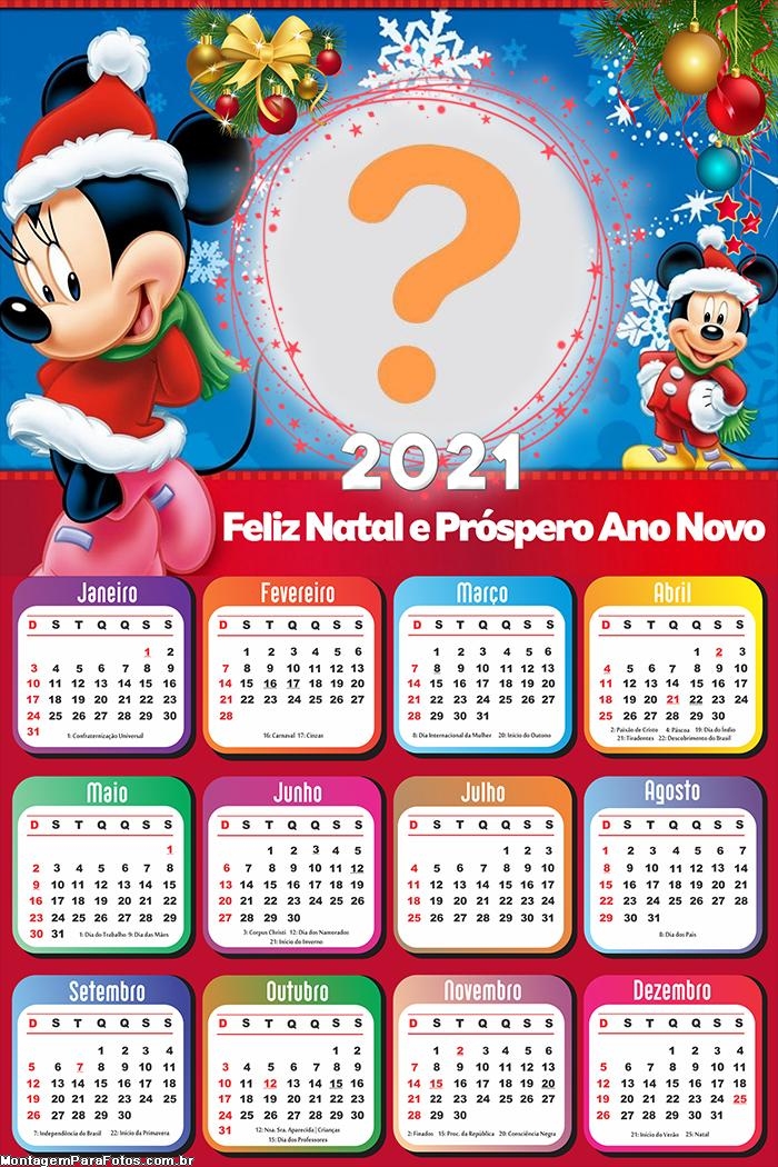 Calendário 2021 Mickey e Minnie de Natal